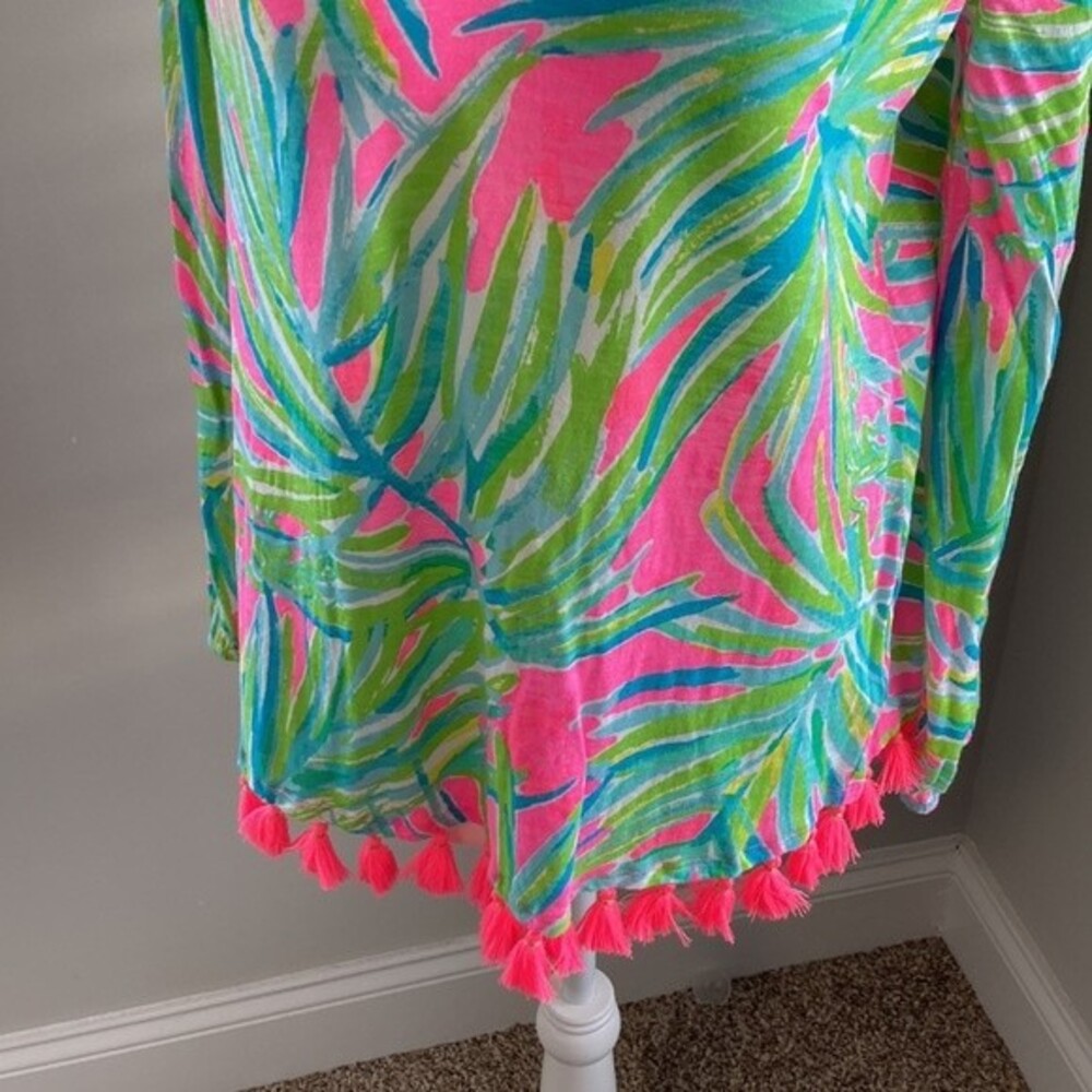 Lilly Pulitzer Linzy Tiki Fringe Pink Green Tastle Top XS - Picture 6 of 9